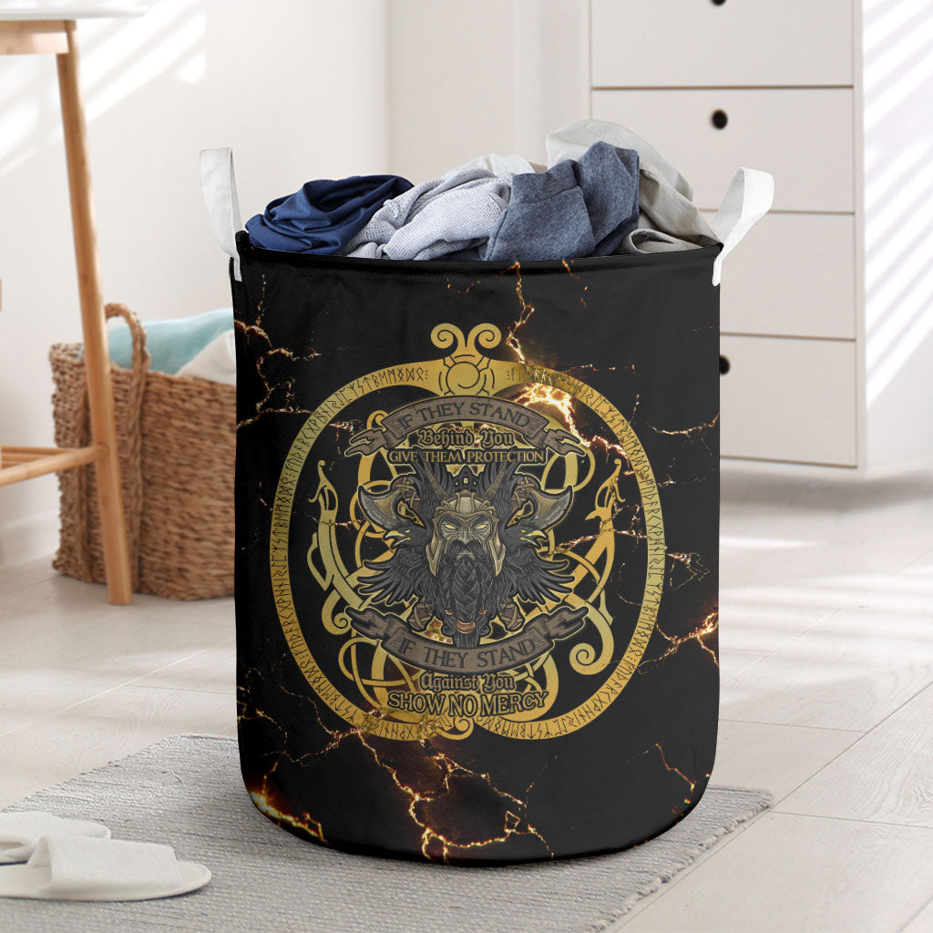 Viking Warrior Guardian Quote Laundry Basket Runic Circle Odin Ravens Mythology Dark Gold