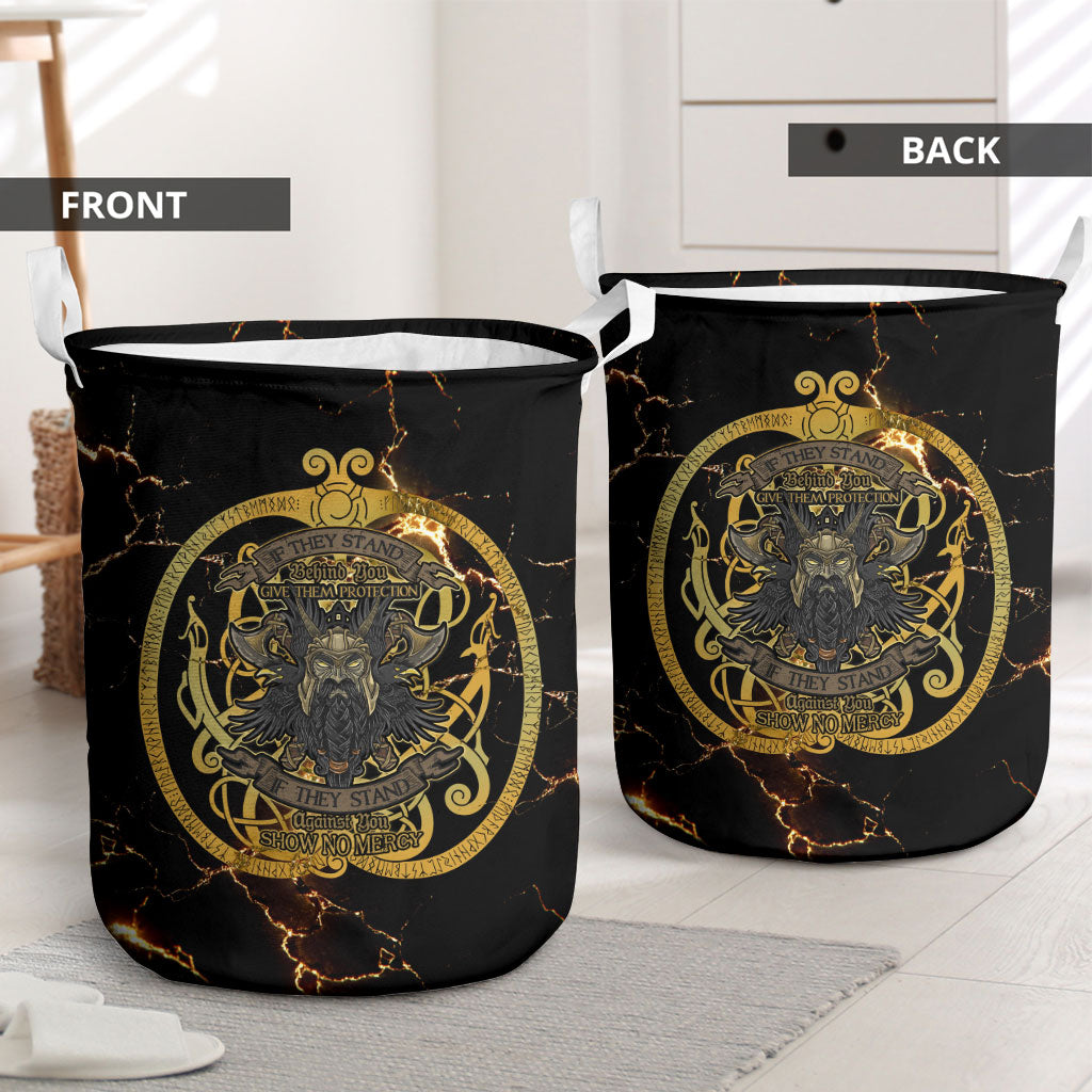 Viking Warrior Guardian Quote Laundry Basket Runic Circle Odin Ravens Mythology Dark Gold