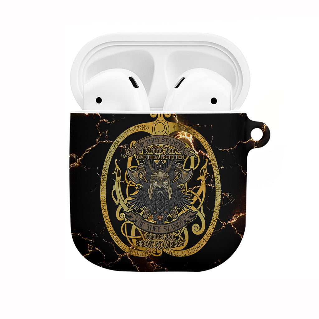 Viking Warrior Guardian Quote AirPods Case Runic Circle Odin Ravens Mythology Dark Gold