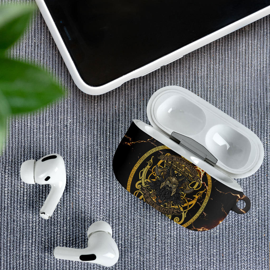 Viking Warrior Guardian Quote AirPods Case Runic Circle Odin Ravens Mythology Dark Gold