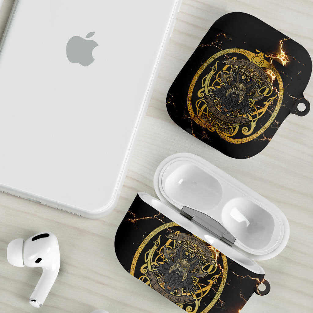 Viking Warrior Guardian Quote AirPods Case Runic Circle Odin Ravens Mythology Dark Gold