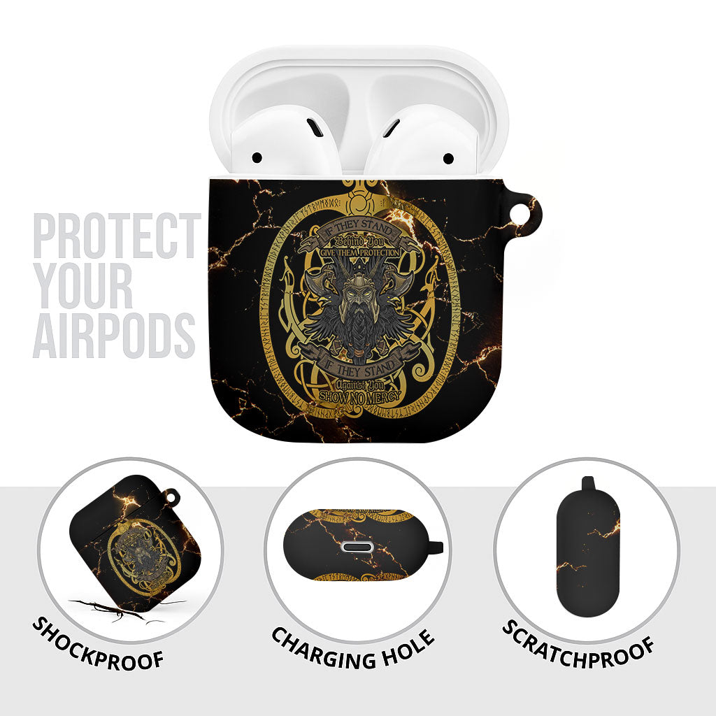 Viking Warrior Guardian Quote AirPods Case Runic Circle Odin Ravens Mythology Dark Gold