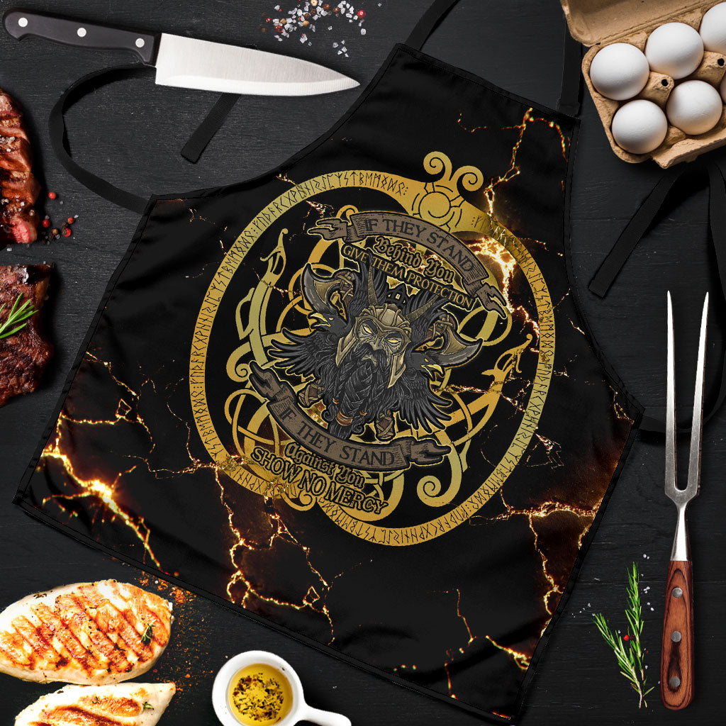 Viking Warrior Guardian Quote Apron Runic Circle Odin Ravens Mythology Dark Gold