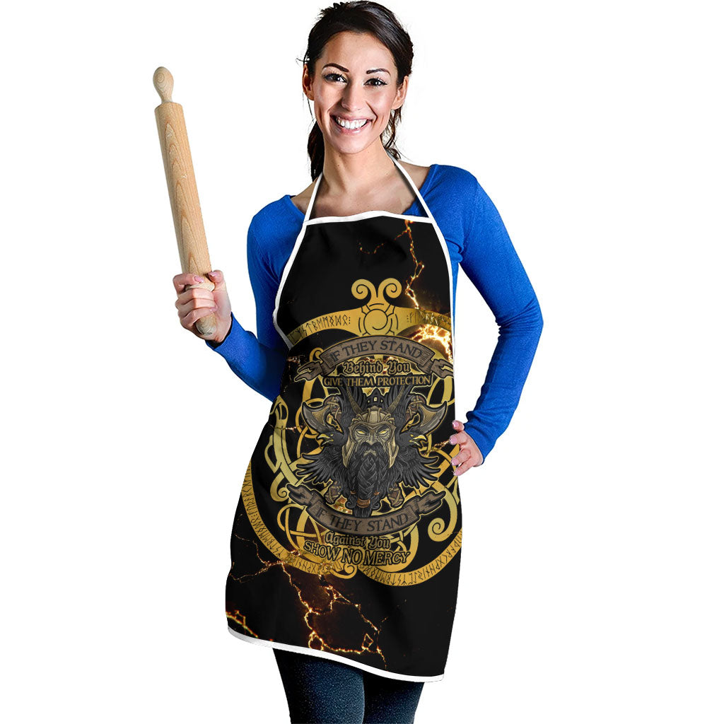 Viking Warrior Guardian Quote Apron Runic Circle Odin Ravens Mythology Dark Gold