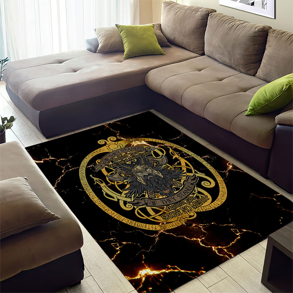 Viking Warrior Guardian Quote Area Rug Runic Circle Odin Ravens Mythology Dark Gold