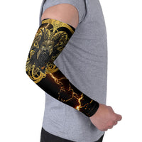 Viking Warrior Guardian Quote Arm Sleeves Runic Circle Odin Ravens Mythology Dark Gold