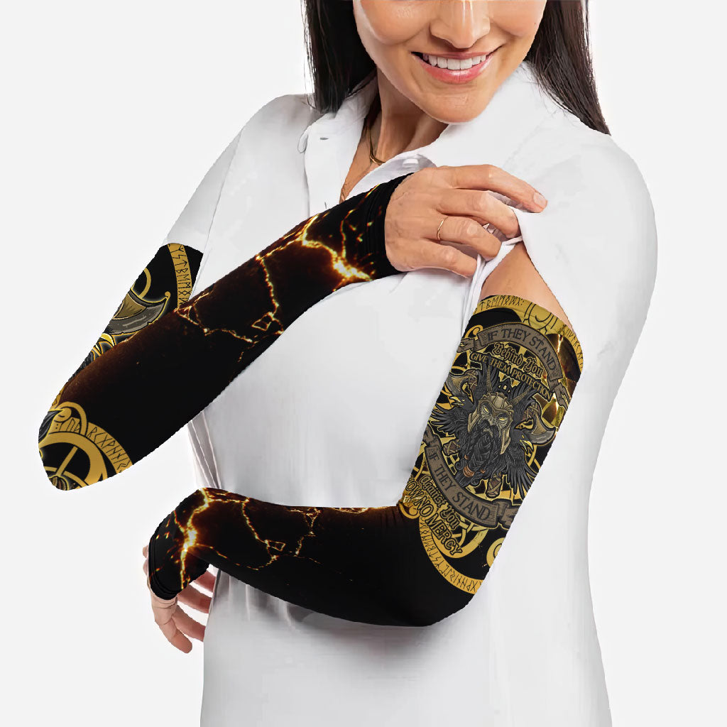 Viking Warrior Guardian Quote Arm Sleeves Runic Circle Odin Ravens Mythology Dark Gold