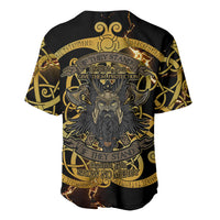 Viking Warrior Guardian Quote Baseball Jersey Runic Circle Odin Ravens Mythology Dark Gold