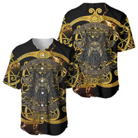Viking Warrior Guardian Quote Baseball Jersey Runic Circle Odin Ravens Mythology Dark Gold