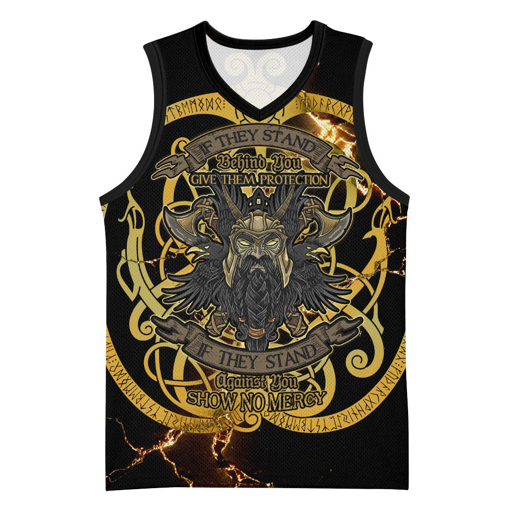 Viking Warrior Guardian Quote Basketball Jersey Runic Circle Odin Ravens Mythology Dark Gold