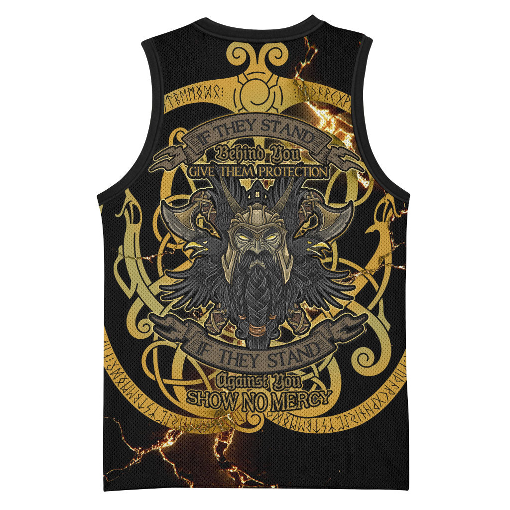 Viking Warrior Guardian Quote Basketball Jersey Runic Circle Odin Ravens Mythology Dark Gold