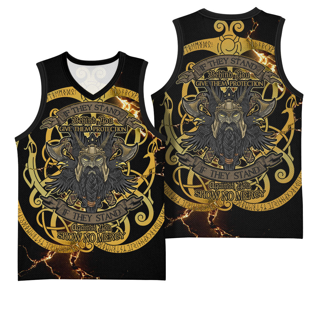 Viking Warrior Guardian Quote Basketball Jersey Runic Circle Odin Ravens Mythology Dark Gold