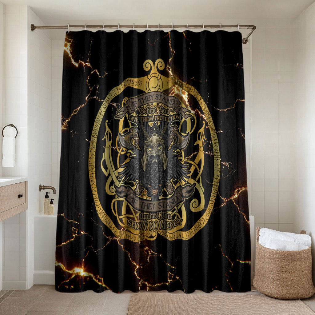 Viking Warrior Guardian Quote Bathroom Set Runic Circle Odin Ravens Mythology Dark Gold