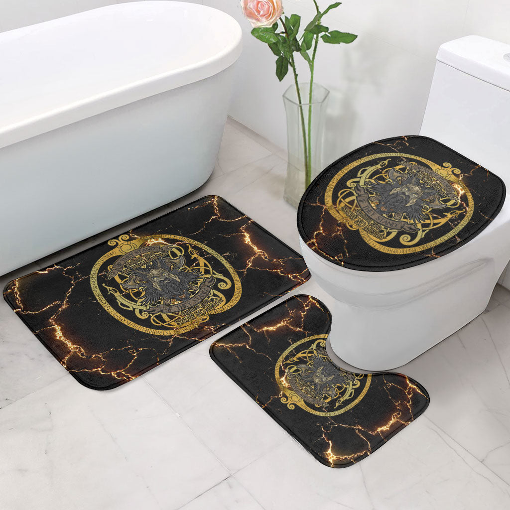 Viking Warrior Guardian Quote Bathroom Set Runic Circle Odin Ravens Mythology Dark Gold