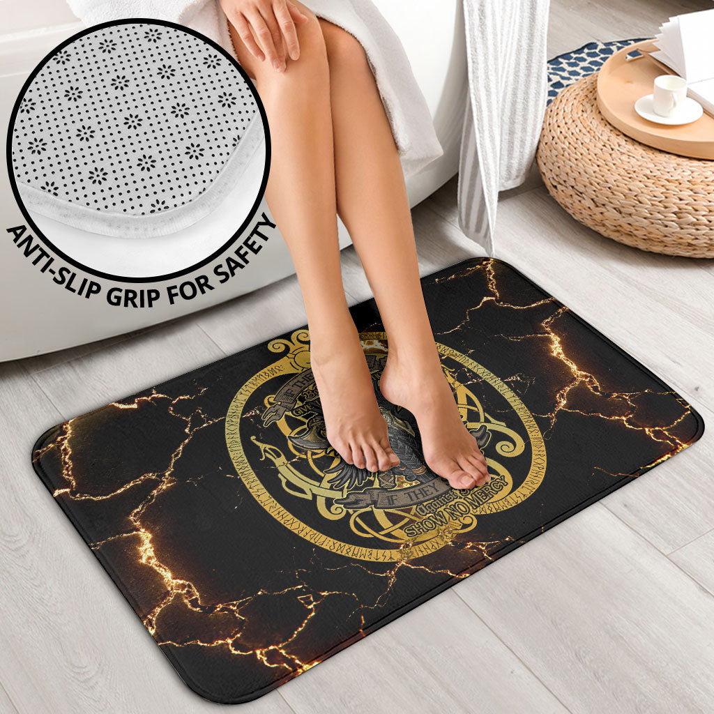Viking Warrior Guardian Quote Bathroom Set Runic Circle Odin Ravens Mythology Dark Gold