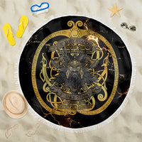Viking Warrior Guardian Quote Beach Blanket Runic Circle Odin Ravens Mythology Dark Gold