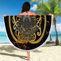 Viking Warrior Guardian Quote Beach Blanket Runic Circle Odin Ravens Mythology Dark Gold