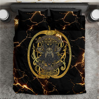 Viking Warrior Guardian Quote Bedding Set Runic Circle Odin Ravens Mythology Dark Gold