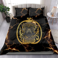 Viking Warrior Guardian Quote Bedding Set Runic Circle Odin Ravens Mythology Dark Gold