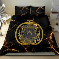 Viking Warrior Guardian Quote Bedding Set Runic Circle Odin Ravens Mythology Dark Gold