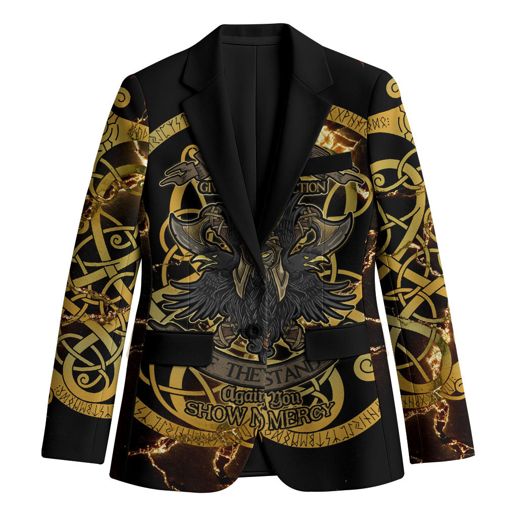 Viking Warrior Guardian Quote Blazer Runic Circle Odin Ravens Mythology Dark Gold