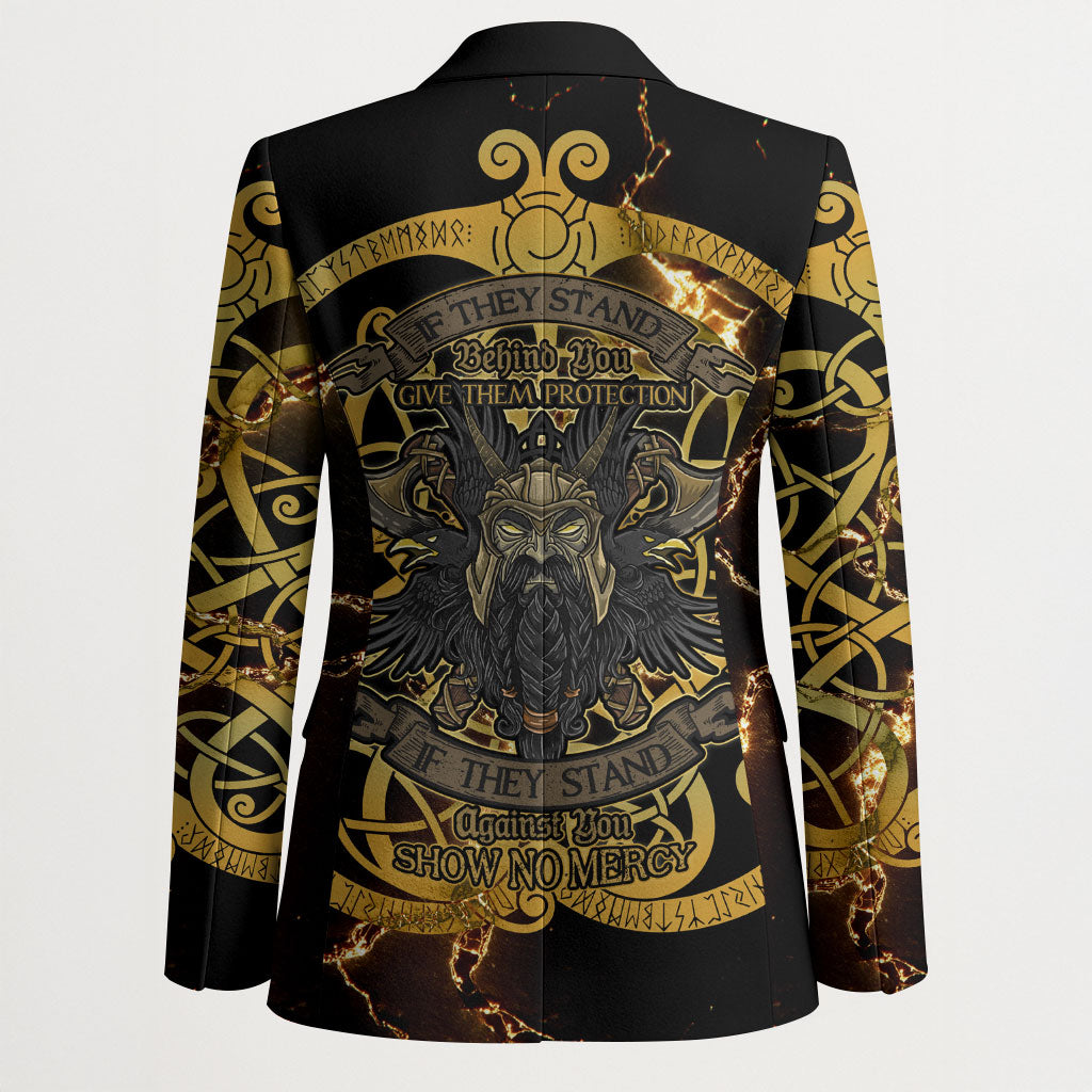 Viking Warrior Guardian Quote Blazer Runic Circle Odin Ravens Mythology Dark Gold