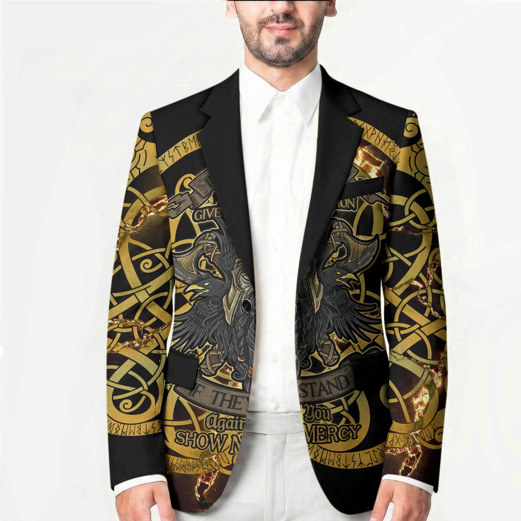 Viking Warrior Guardian Quote Blazer Runic Circle Odin Ravens Mythology Dark Gold