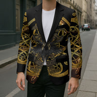 Viking Warrior Guardian Quote Blazer Runic Circle Odin Ravens Mythology Dark Gold