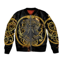 Viking Warrior Guardian Quote Bomber Jacket Runic Circle Odin Ravens Mythology Dark Gold