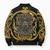 Viking Warrior Guardian Quote Bomber Puffer Jacket Runic Circle Odin Ravens Mythology Dark Gold