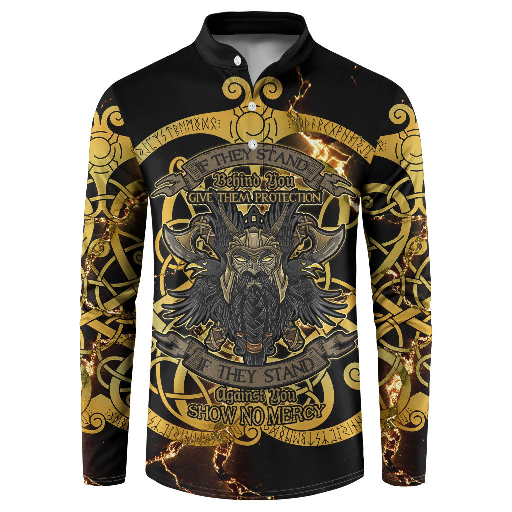 Viking Warrior Guardian Quote Button Sweatshirt Runic Circle Odin Ravens Mythology Dark Gold
