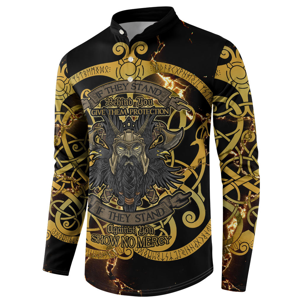 Viking Warrior Guardian Quote Button Sweatshirt Runic Circle Odin Ravens Mythology Dark Gold