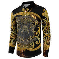 Viking Warrior Guardian Quote Button Sweatshirt Runic Circle Odin Ravens Mythology Dark Gold