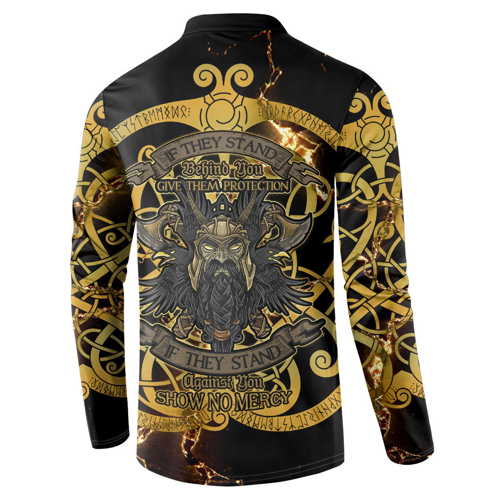 Viking Warrior Guardian Quote Button Sweatshirt Runic Circle Odin Ravens Mythology Dark Gold