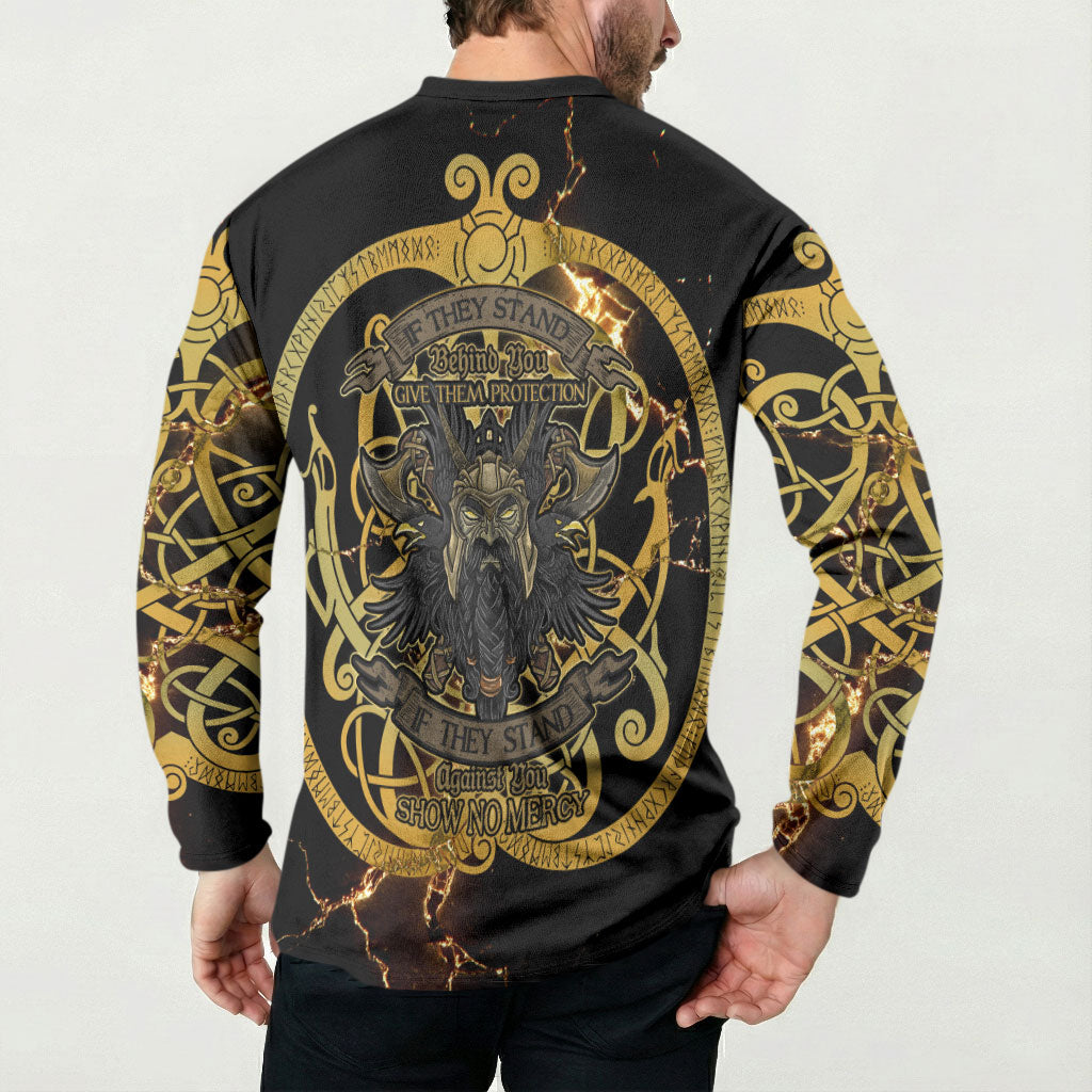 Viking Warrior Guardian Quote Button Sweatshirt Runic Circle Odin Ravens Mythology Dark Gold