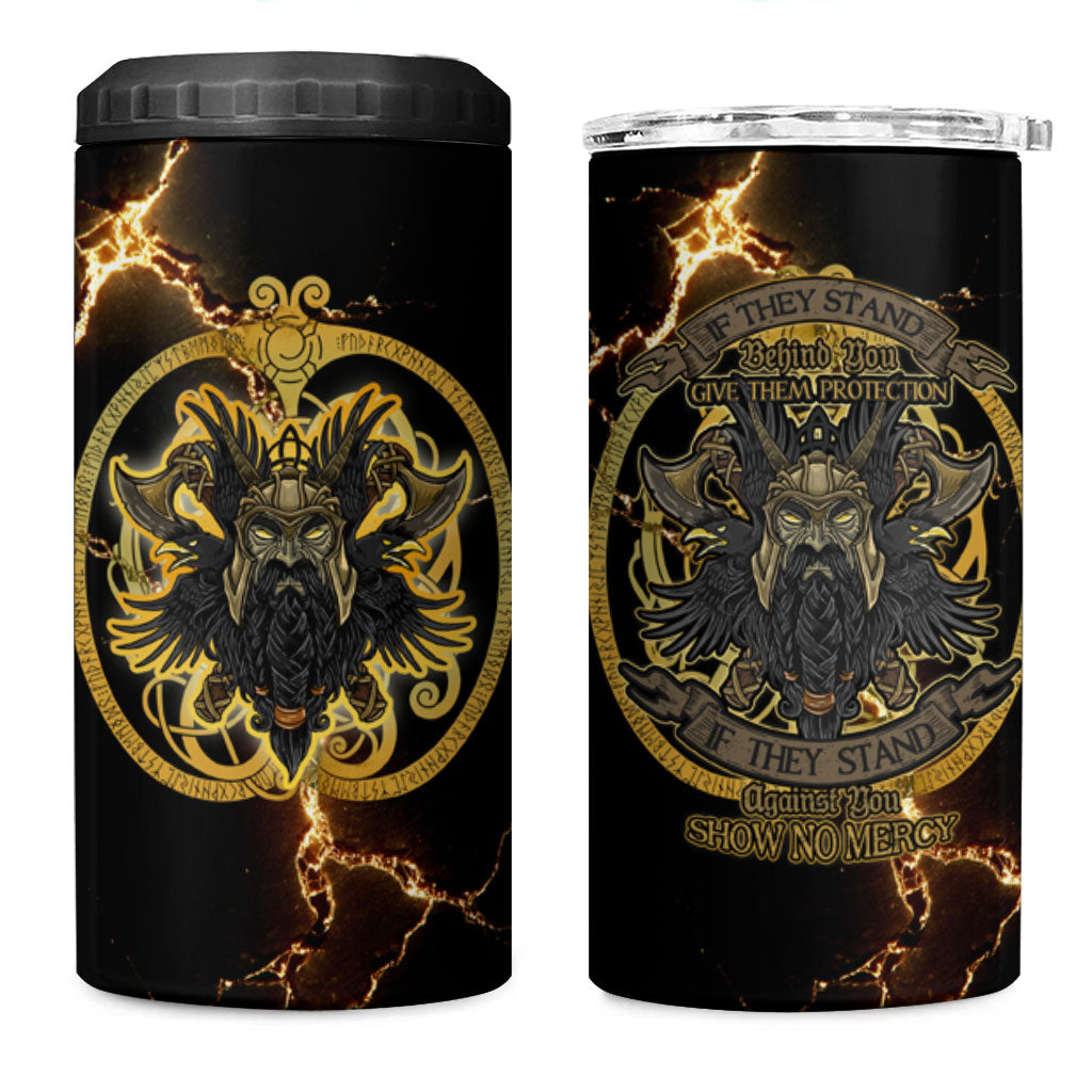 Viking Warrior Guardian Quote 4 in 1 Can Cooler Tumbler Runic Circle Odin Ravens Mythology Dark Gold