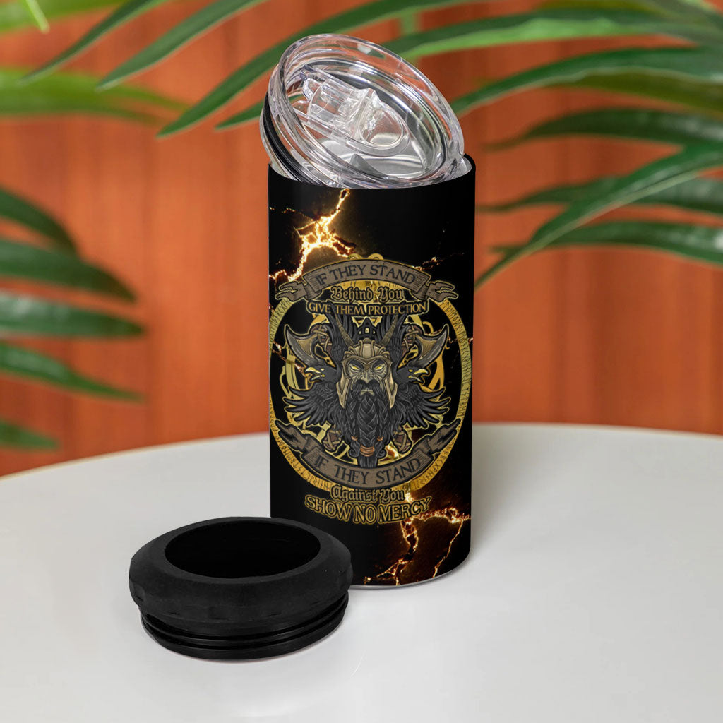 Viking Warrior Guardian Quote 4 in 1 Can Cooler Tumbler Runic Circle Odin Ravens Mythology Dark Gold