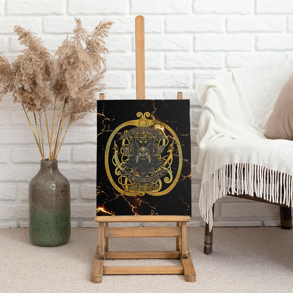 Viking Warrior Guardian Quote Canvas Wall Art Runic Circle Odin Ravens Mythology Dark Gold