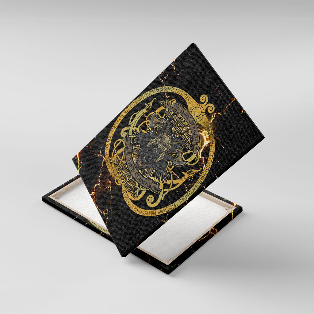 Viking Warrior Guardian Quote Canvas Wall Art Runic Circle Odin Ravens Mythology Dark Gold