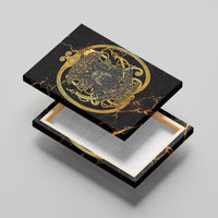 Viking Warrior Guardian Quote Canvas Wall Art Runic Circle Odin Ravens Mythology Dark Gold