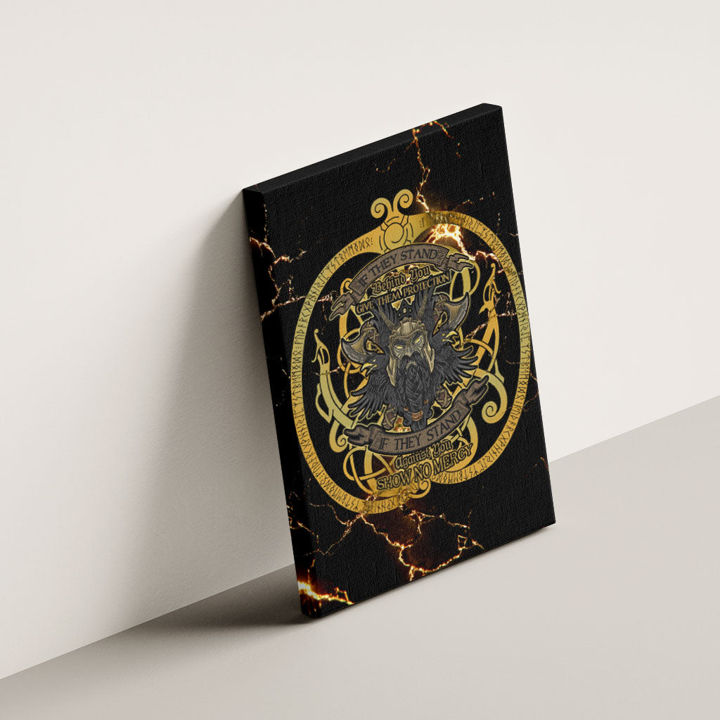 Viking Warrior Guardian Quote Canvas Wall Art Runic Circle Odin Ravens Mythology Dark Gold