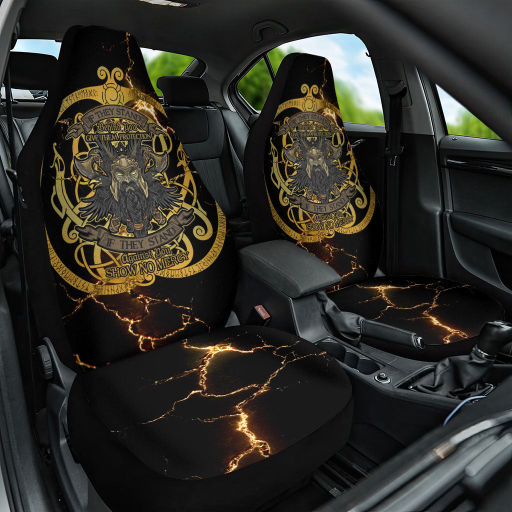 Viking Warrior Guardian Quote Car Seat Cover Runic Circle Odin Ravens Mythology Dark Gold