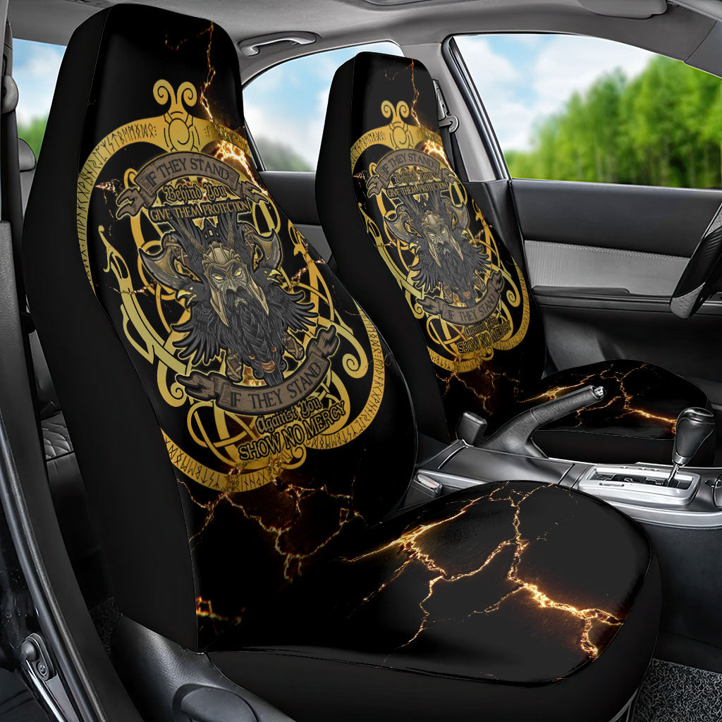 Viking Warrior Guardian Quote Car Seat Cover Runic Circle Odin Ravens Mythology Dark Gold