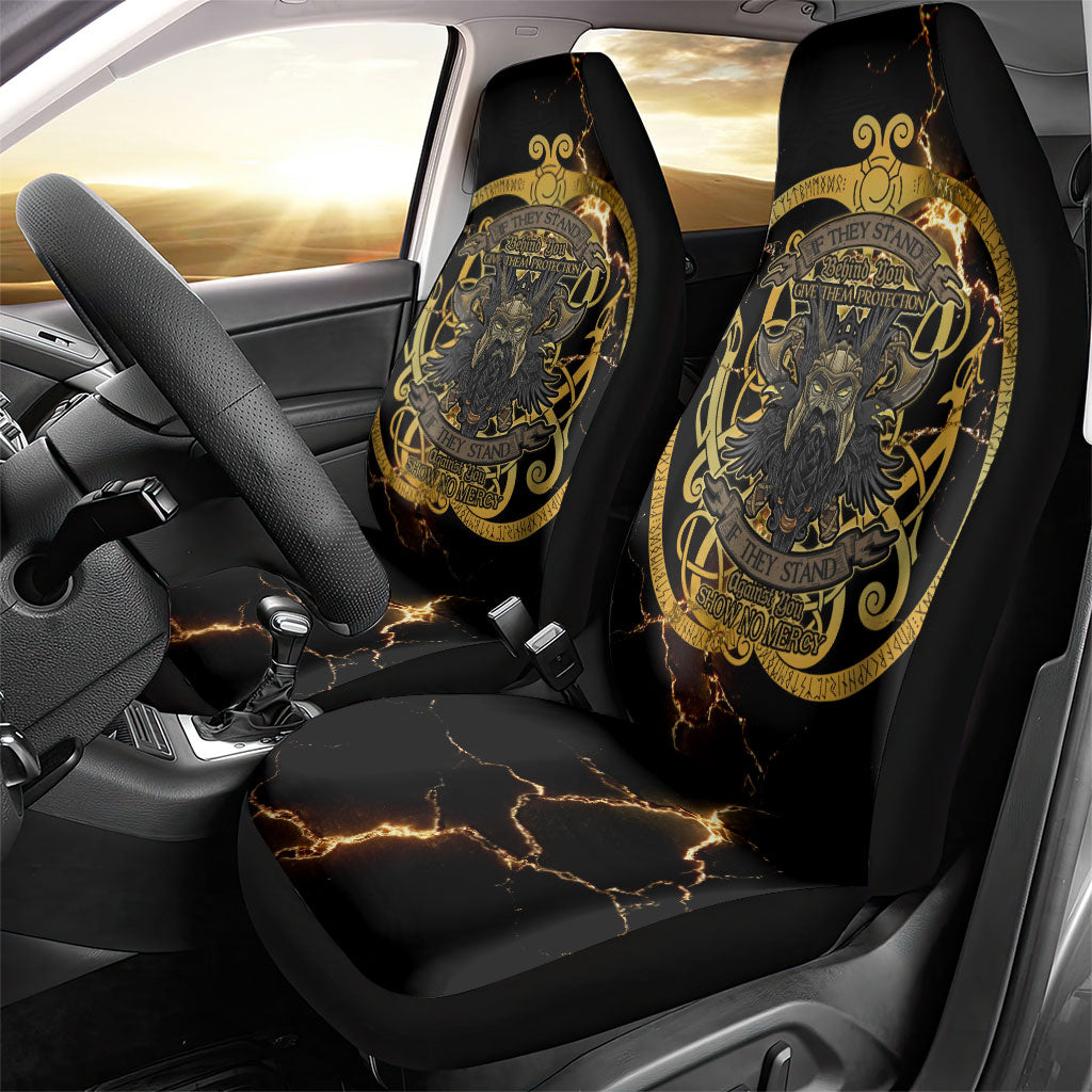Viking Warrior Guardian Quote Car Seat Cover Runic Circle Odin Ravens Mythology Dark Gold