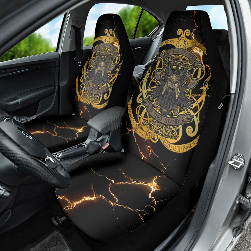 Viking Warrior Guardian Quote Car Seat Cover Runic Circle Odin Ravens Mythology Dark Gold