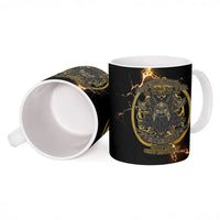 Viking Warrior Guardian Quote Ceramic Mug Runic Circle Odin Ravens Mythology Dark Gold