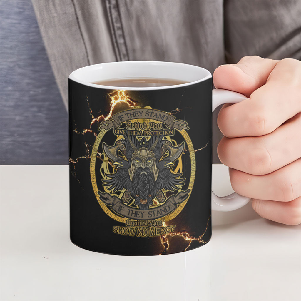 Viking Warrior Guardian Quote Ceramic Mug Runic Circle Odin Ravens Mythology Dark Gold