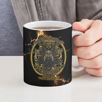 Viking Warrior Guardian Quote Ceramic Mug Runic Circle Odin Ravens Mythology Dark Gold