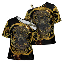 Viking Warrior Guardian Quote Cross Shoulder Shirt Runic Circle Odin Ravens Mythology Dark Gold