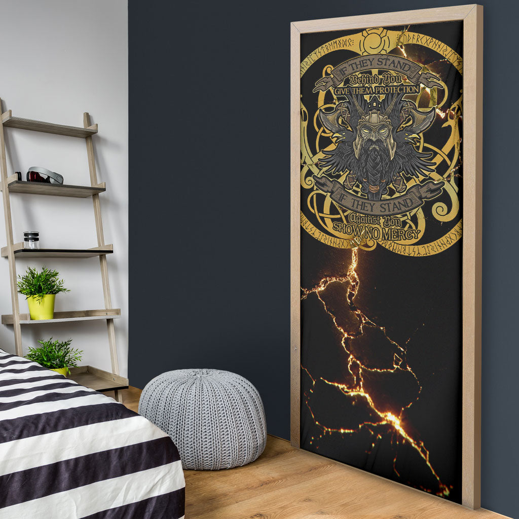 Viking Warrior Guardian Quote Door Cover Runic Circle Odin Ravens Mythology Dark Gold
